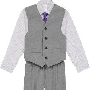Calvin Klein Boys' 4-Piece Formal Suit Set, Vest, Pants, Dress Shirt, & Tie 24M